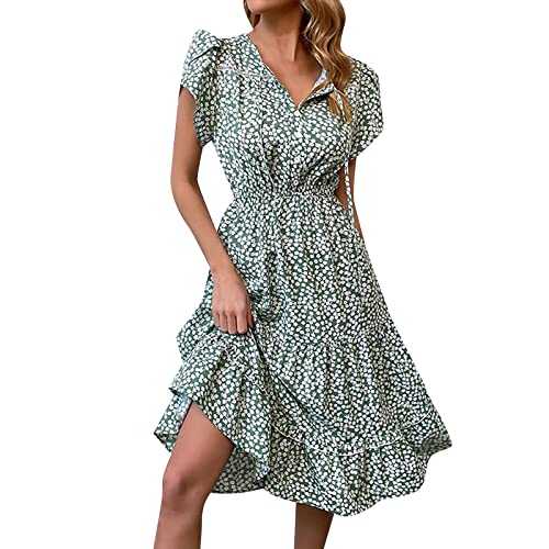 Womens Summer Dresses 2024 Casual Elegant Boho V Neck Cocktail Sundress Clothes Sexy Flowy Trendy Short Sleeve Beach Evening Dresses Winter Formal Long Floral Party Vacation Dress
