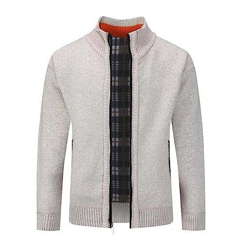 YOUTHUP Mens Fleece Cardigan Winter Solid Color Knitted Jacket Thick Warm Sweater
