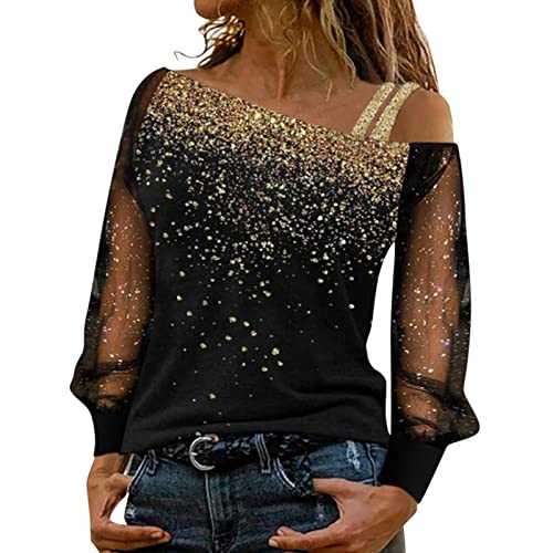 Cocila Womens Tunic Tops Shoulder Sequin T Shirt Casual Long Print Splice Women Blouse Women's Roman Purple Top Ladies Silk Tops UK Womens Red T Shirt Camisole Sets Women