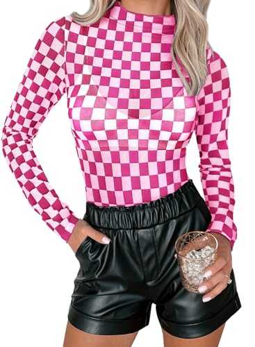 Essrite Womens Floral Mesh Top Mock Neck Long Sleeve Slim Fit See Through Shirt Blouses Tops