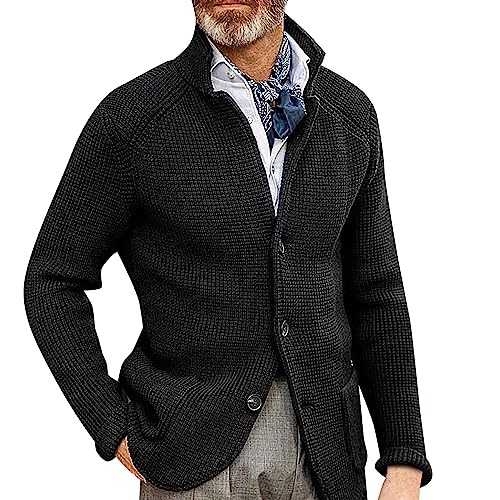 DUHGBNE Men's Stand Collar Wool Coat Thick Needle Thickened Suit Sweater Men Suits Slim Fit 3 Piece Designer (Black, XXL)
