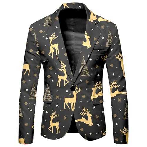 RUMAOZIA Men's Christmas Blazer Printed Long Sleeve Suit Jacket Funny 3D Print Jackets MTI Pockets 1 Button Men's Fashion Suit Jacket Xmas Costume Blazer Slim Fit Suit Jacket with Lapel Collar