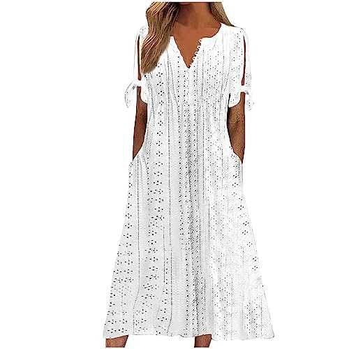 Women Dresses Lace Chiffon Sundress V Neck Short Sleeve High Waist Prom Cloth Elegant Swing Knee Length Midi Dress Evening Party Special Occasions Going Out Streetwear