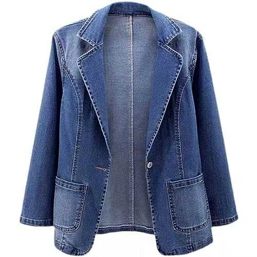 oglccg Denim Jackets for Women UK Formal Stretch Vintage Wash Coat Long Sleeve One Button Jacket with Pockets Boyfriend Jean Jacket Casual Autumn Jean Blazer Outerwear