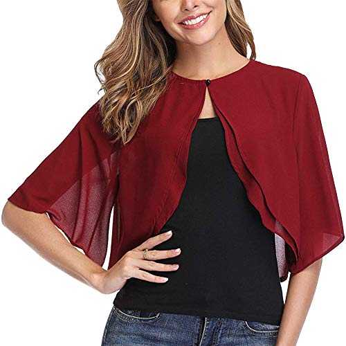 Ladiery Women's Chiffon Shrug Shawl, Cardigan Short Sleeve Open Front Cropped Bolero for Evening Dress Wedding Cape