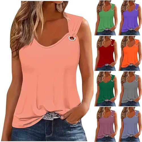 Plain Vests for Women UK Clearance Summer Sleeveless Tank Tops Metal Buckle Blouses Shirt Round Neck T-Shirts Solid Color Casual Tank Top Girls Tees Tunic Tops Undershirt Spaghetti Strap Camisole