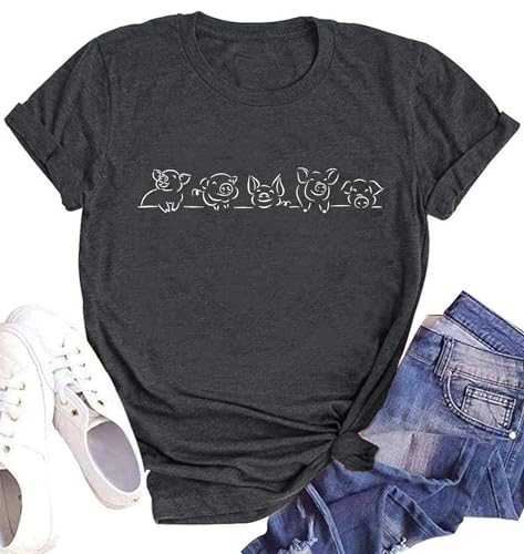 Pig Shirts for Women Berkshire Pig Tshirt Funny Animal Floral Graphic Tees for Pig Lovers Farm Tops