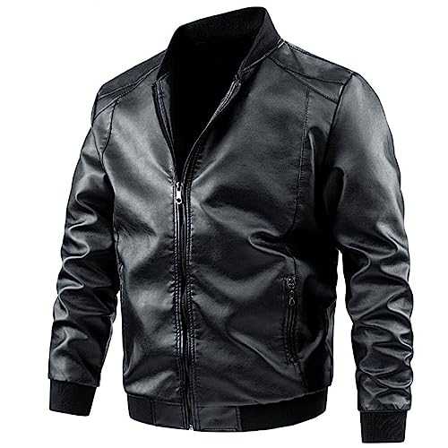 Vintage Stylish Men's Motorcycle Leather Jacket, Bomber Outwear Zip Up Lapel Collar Flying Jacket Lightweight Biker Jacket Zipper Pocket Steampunk Jacket Leather Casual Coat Slim Fit Pu Coat