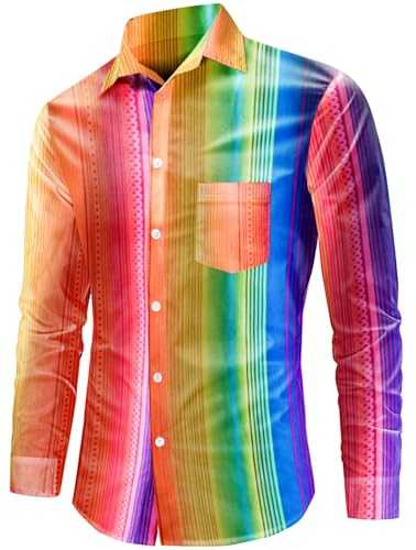 QZH.DUAO Mens 70s Disco Linen Shirts Casual Paisley Tops Floral Vintage Long Sleeve Shirt, Cs 38a, XXXXL