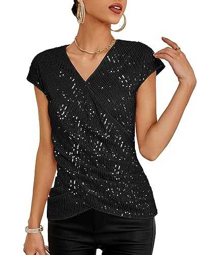 GRACE KARIN Women Sequin Tops Sparkly Sequined Vest V-Neck Sparkling Party T Shirt