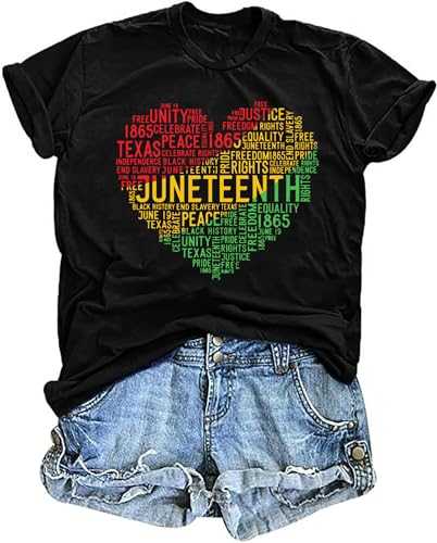 Juneteenth T Shirts Women Juneteenth Heart Shirts American African Freedom T-Shirt June 19th Tops