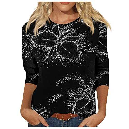 3/4 Sleeve Shirts for Women Cute Floral Printed Graphic Summer Tops Casual Plus Size Basic T-Shirts Daily Office wear Elegant Bohemian Style Pullover Fashion Going Out Clothes