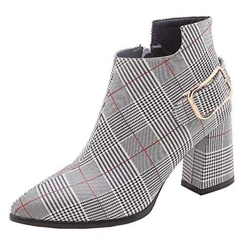 SJJH Women Ankle Boots with Pointed Toe and Chunky Heel