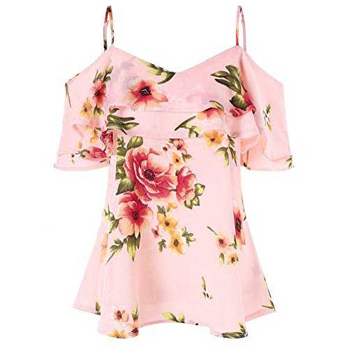 Lazzboy Women Women's Cold Shoulder Floral/Tie-Dyed/Solid Straps Loose Blouse