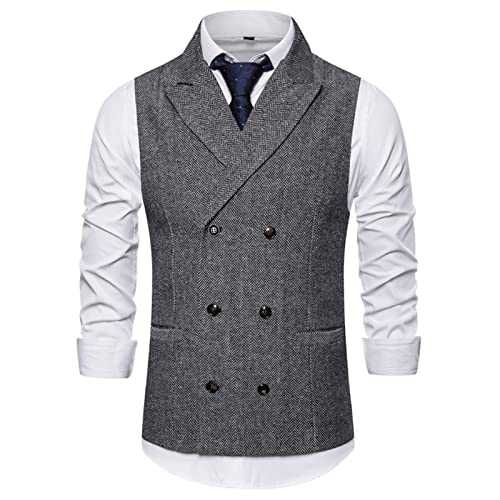 Mens Suit Waistcoats Double Breasted Waistcoats for Men Formal Suit Vest Dress Vest Slim Fit Business Waistcoat Solid Cotton V Neck Business Casual Vest Jacket Suit Coats Office