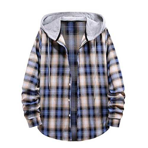 Plaid Hoodies for Men UK Sale Clearance Plaid Shirts Casual Mens Sweatshirts Long Sleeve Shirt with Pocket Button Down Checked Shirt Jacket Flannel Shirt Regular Fit 4 Seasons Lumberjack Shirts