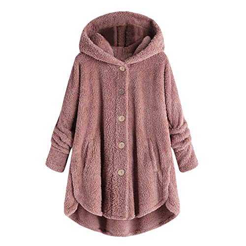 ZM1980s Womens Fleece Jackets Oversized Fluffy Hoodie Plus Size Button Down Sweatshirt Ladies Plush Hooded Lightweight Warm Winter Faux Fur Coat Loose Fit Fuzzy Overcoat Solid Color Wool Coat