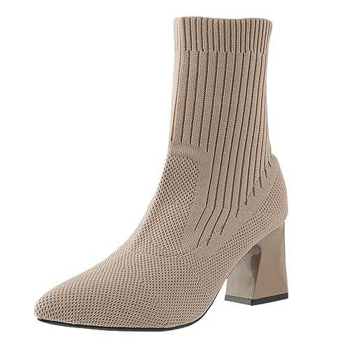 AaaozKjie Ankle Boots Women's Shoes Pointed Toe Stiletto Ankle Boots Stretch Fabric Short Tube Thin Socks Boots Women's Winter Shoes Women