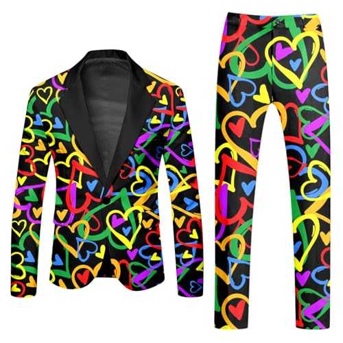 RUMAOZIA Party Rainbow Suits 2-Piece Men's Rainbow Funky Suit Carnival Costume Blazer Jacket Trousers Suits Slim Fit Men's Suit Clubwear Suit Jacket and Suit Trousers Two Piece Suits