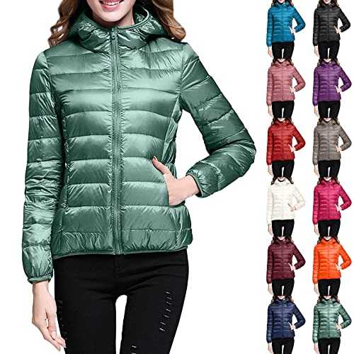 FNKDOR Women's Lightweight Down Jacket Ladies Quilted Jackets Hoodie Puffer Coat Women Casual Coat with Hood Jacket Packable Down Jacket Plain Feather Light Down Thin Jacket