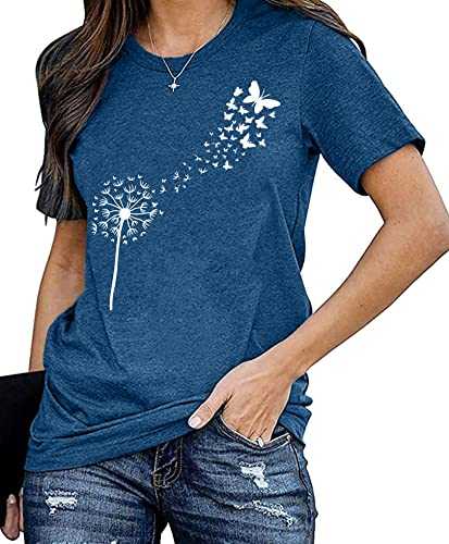 Women's Dandelion T-Shirt Women's Flower Pattern Shirt Woman Cute Casual Short Sleeve Tops