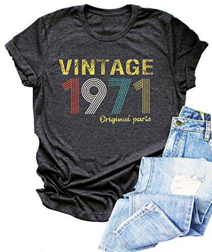 Vintage 1971 T Shirt Women 50th Birthday Gift Shirts Funny Cute Birthday Party Tees Shirts Casual Retro Blouse Tops