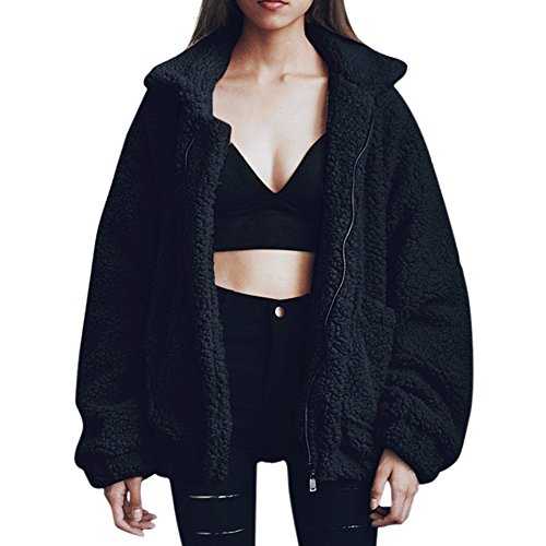 LAEMILIA Womens Casual Fleece Long Sleeve Fluffy Faux Fur Sherpa Jacket Sweatshirt Outerwea Coat Teddy Bear Jacket