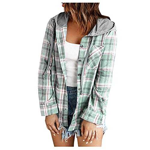 Womens Checkered Shirt Long Sleeve Shirt Fashion Jacket Oversize Hooded Sweater Loose Lumberjack Shirt Hoodie Autumn Winter Shirt Jacket Elegant Lapel Shirt Casual Plaid Flannel Shirt
