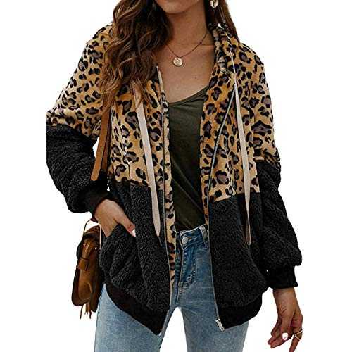 ABINGOO Women’s Casual Coat Fluffy Cardigan Leopard-Printed Zipper Warm Hoodie Faux Fleece Jacket Oversized Outwear