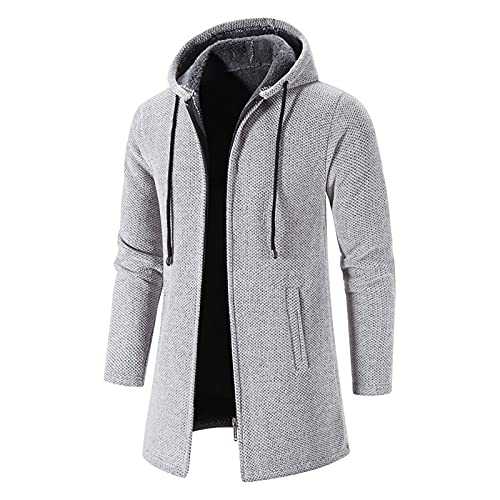 Trench Coat Men Long Sale Clearance Winter Fleece Lined Jacket with Hood Oversized Hoodies Solid Color Windbreaker Warm Hooded Overcoat Hoody Longline Outdoor Windproof Outerwear with Pockets