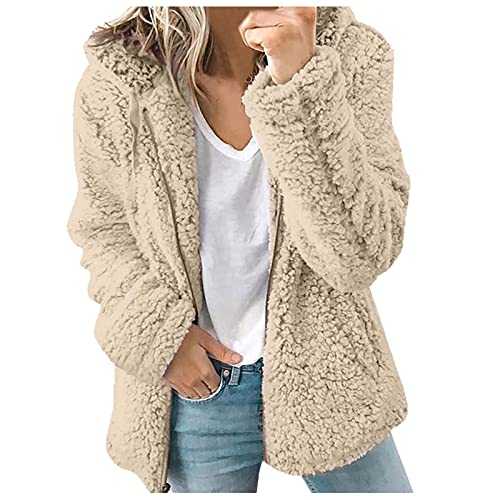 AnnSemo Womens Fleece Hoodie Jacket Sherpa Lined Full Zip Up Trench Coats Winter Warm Soft Teddy Fleece Hooded Sweatshirt Fluffy Cardigans Jumpers Sweater Overcoat Christmas