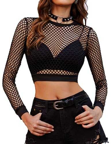 Avidlove Women's Mesh Crop Tops Casual Shirt Crew Neck Long Sleeve Tight T-Shirt Basic Blouse Tee Tops