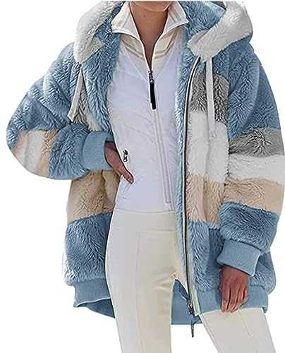 Womens Teddy Hoodies Fleece Jackets Winter Warm Coats Full Zip Stylish Fuzzy Sweatshirt Ladies Casual Jumper Outerwear With Pockets