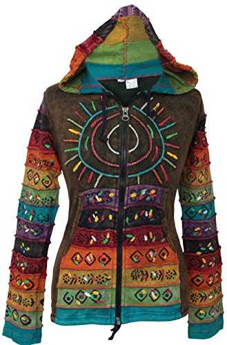 SHOPOHOLIC FASHION Women's Sun Embroidered Cotton Ribbed Pixie Hoodie