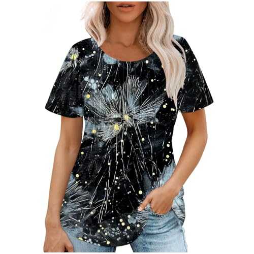 Womens Short Sleeve Round Neck Shirts Summer Top Fashion Basic Tee Floral Print Elegant Work Blouses Ladies Soft Comfy Undershirts Activewear