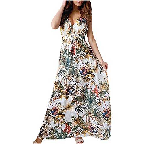 Maxi Dresses for Women UK Clearance Summer Beach Floral Dress V Neck Sleeveless Women's Solid Plain Summer Dark Teal Sleeveless Loose Maxi Dress Casual Long Dress Women Sleeveless Maxi Dress