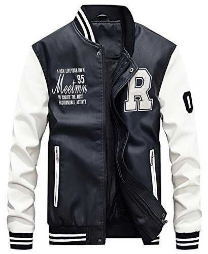 Men's Classic Spring Autumn Winter PU Leather Varsity College Baseball Jacket Baseball Flight Bomber Coat