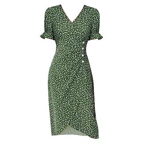 AMDOLE Casual Maxi Dresses for Women Multicolor Summer New Women's V Neck Fragmented Flower Hem Irregular Floral Print Button Waist Dress Floral Dresses for Women Sleeveless