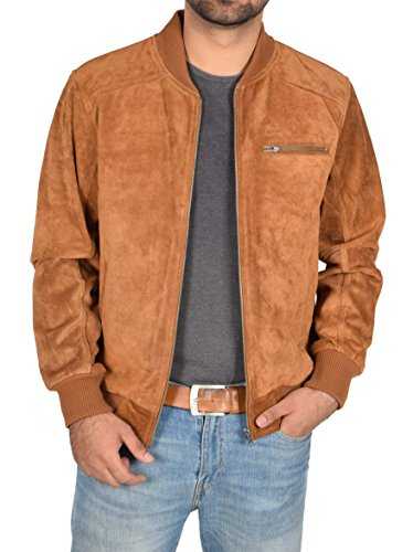 A1 FASHION GOODS Mens Real TAN Suede Bomber Jacket Leather Sports Varsity Baseball Casual Coat Roco