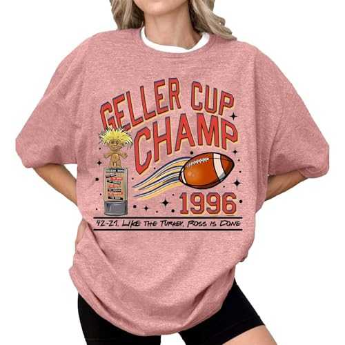 Geller Cup Shirt Friends TV Show Tee Football Trophy Graphic Tee Retro 1996 Geller Bowl Shirt Shirt Funny Thanksgiving Football Shirt Short Sleeve Tops for Women Summer