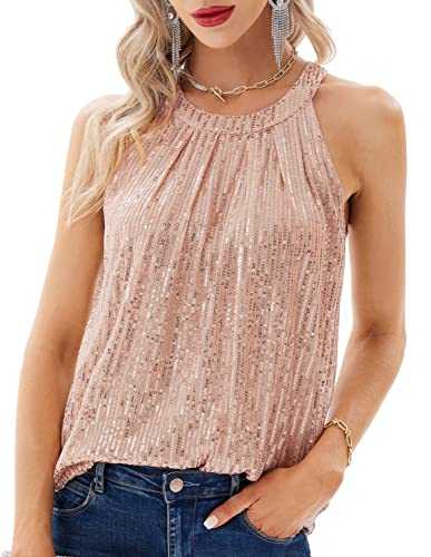 GRACE KARIN Women's Glitter Sequin Tops Vest Halter Neck Top Slim Fit Sleeveless Camisole