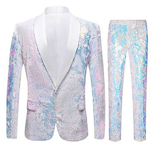 CARFFIV Men Fashionable Floral Pattern Sequins Two Pieces Set Suits