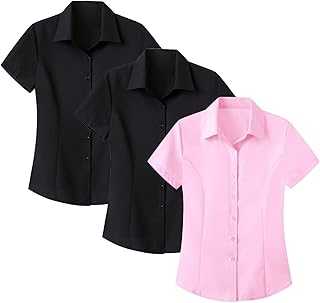 Women's t-Shirts Interview Formal Outfit Clothing Without Ironing Short Sleeved Stretch Fitted Shirt for Women Business Short Sleeved Shirt Work Button top for Ladies