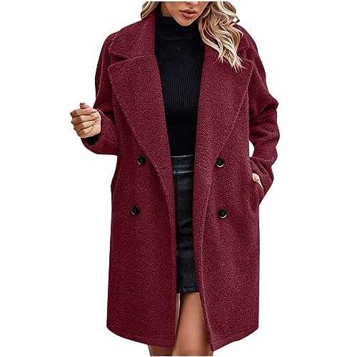 Fleece Jacket Women Sherpa Plush Coat Winter Thick Thermal Outwear Teddy Bear Coats Mid Length Overcoat Warm Soft Fur Outerwear Ladies Open Front Long Jackets Fluffy Fuzzy Overcoat with Pockets