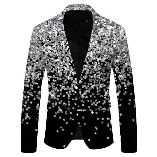 Men's Sequin Jacket Glitter Shiny One Button Modern Slim Fit Casual Blazer Men Spring Autumn Sweat Jacket Suit Jacket for Everyday Business Wedding Party