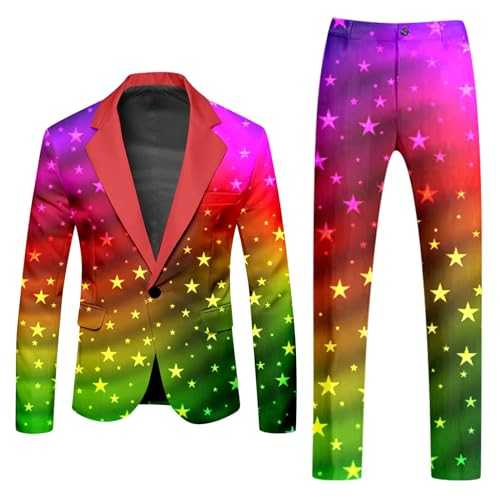 Rainbow Suits 2-Piece Men's Suit Jacket and Trousers Neon Coloured Blazer Trousers Slim Fit Suit Two Piece Party Men's Carnival Costume Rainbow Funky Suits