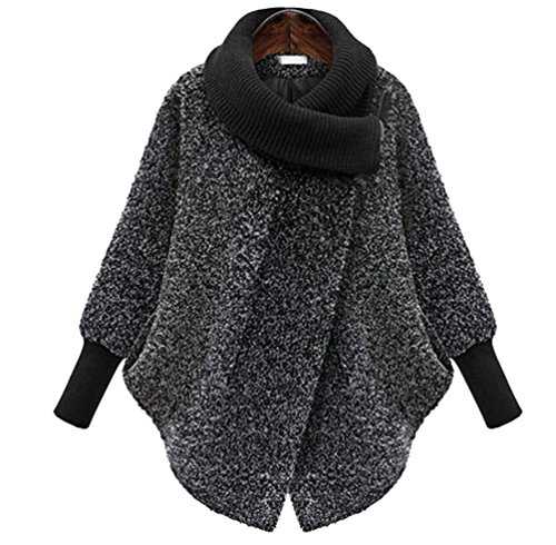 YOUJIA Womens Warm Wool Blend Coat Oversize High Neck Batwing Asymmetric Winter Poncho Jackets (Gray, Asia XL)