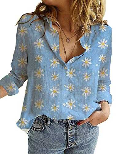 Livonmone Womens Blouse Casual Long Sleeve V Neck Shirts Tops Button Down Basic Loose Tunic T Shirts