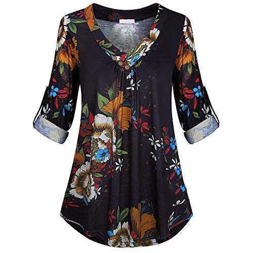 TUDUZ Women's Floral Print Long Sleeve Slim fit O-Neck Tunic Tops