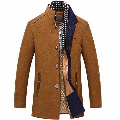 Biutimarden Men's Elegant Winter Warm Short Woolen Coat Business Coat Free Detachable Lining with Soft Touch Plaid Stylish Neckline